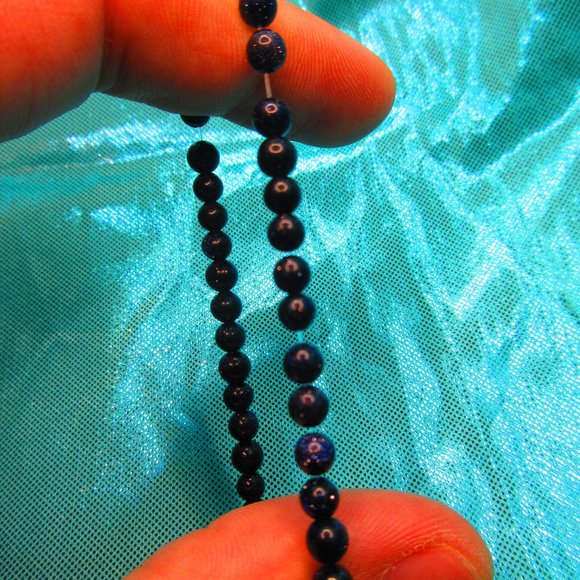 Blue Goldstone 4mm Round 7" Stretchy Gemstone Bracelet - Picture 3 of 3